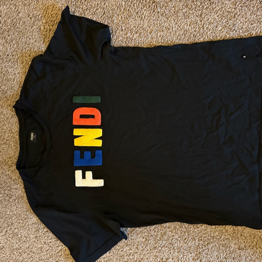 Fendi Black Tee with Colorful Logo